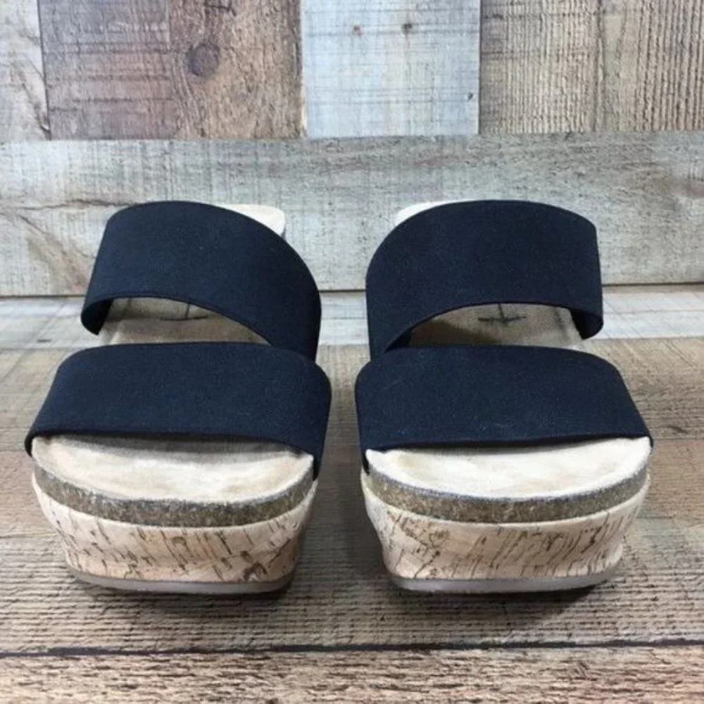 Beach By Mattise‎ Bare All Black Cork Wedge Sandals
